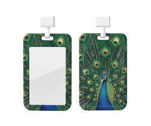 Porte-badge doré en forme de queue de paon avec cordon - Protecteur de carte vertical - Coque rigide en ABS transparent - Bobine rétractable pour le travail et le bureau