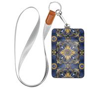 Porte-badge doré mandala avec cordon et 3 cartes pour bureau, hôpital et permis de conduire