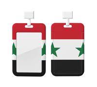Porte-badge drapeau de la République arabe syrienne avec cordon - Protecteur de carte vertical - Coque rigide en ABS transparent - Enrouleur rétractable pour le bureau
