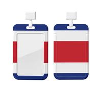 Porte-badge drapeau du Costa Rica avec cordon - Protecteur de carte vertical - Coque rigide en ABS transparent - Bobine rétractable pour le travail et le bureau