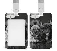 Porte-badge Duo Bouledogue Français avec cordon détachable, porte-étiquette vertical en plastique ABS avec fenêtre transparente et glissière, protection pour carte, pour le personnel infirmier, les e