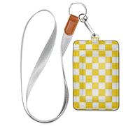 Porte-badge en cuir à carreaux jaunes et blancs pour femme avec lanière et capacité de 3 cartes pour le personnel, les officiers, les étudiants, les médecins, les employés