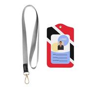 Porte-badge en cuir avec cordon de suspension, motif drapeau de la Trinité-et-Tobago, étui pour carte d'identité double face pour travail de bureau