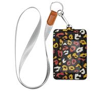 Porte-badge en cuir avec cordon et capacité de 3 cartes pour bureau, école, hôtel, carte de passe, jaune et rouge