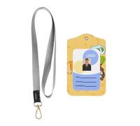 Porte-badge en cuir avec cordon, graine de tournesol, écureuil, porte-carte d'identité en cuir pour le personnel, les enseignants et les étudiants