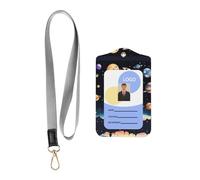 Porte-badge en cuir avec cordon - Saturne Jupiter Earth - Porte-badge en cuir pour le personnel, les enseignants et les étudiants
