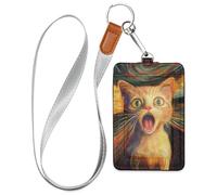Porte-badge en cuir avec illustration de chat hurlant coloré avec cordon et 3 cartes d'identité pour le personnel, les officiers, les étudiants, les médecins, les employés