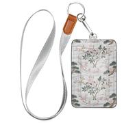 Porte-badge en cuir avec lanière et 3 cartes de sécurité pour bureau, école, hôtel, carte de passe, motif fleurs roses et blanches