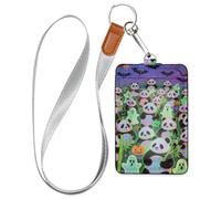 Porte-badge en cuir avec motif panda blanc avec cordon et 3 cartes pour employés de bureau, infirmières, enseignants, étudiants