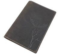 Porte-badge en cuir de buffle avec motif cerf, sanglier, tête de mort ou sans motif pour permis de véhicule, carte d'identité gravement handicapée, permis d'armes, permis de chasse, etc., Motif Cerf /