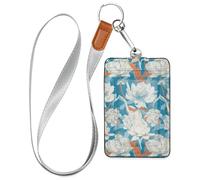 Porte-badge en cuir de style Art déco avec lanière et étui pour 3 cartes avec porte-cartes pour bureau, hôpital et permis de conduire