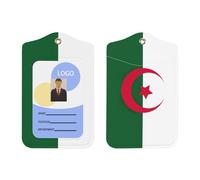 Porte-badge en cuir imprimé drapeau de l'Algérie avec cordon tour de cou détachable