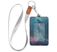 Porte-badge en cuir sirène bleu sarcelle pour femme avec lanière et capacité de 3 cartes pour carte d'identité de bureau, école, hôtel, carte de passe