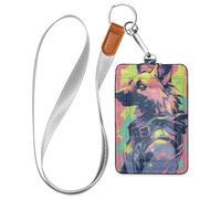 Porte-badge en cuir style graffiti chien berger allemand dessin animé mignon avec cordon et capacité de 3 cartes pour bureau, hôpital et permis de conduire