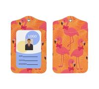 Porte-badge en cuir synthétique avec cordon, motif flamant rose tropical