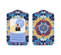 Porte-badge en cuir synthétique coloré à texture mandala avec cordon, porte-badge vertical pour Ofiice