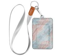 Porte-badge en cuir texturé marbré rose et bleu clair pour femme avec cordon et capacité de 3 cartes, pour le personnel, les officiers, les étudiants, les médecins, les employés