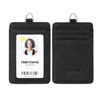 Porte-Badge en Cuir Véritable Avec Cordon - Étui Vertical Pour Carte d'Identité - Jusqu'à 20 Couleurs et Grains au Choix - Plusieurs Emplacements Pour Cartes