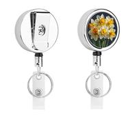 Porte-badge en forme de bouquet de jonquilles - Enrouleur de badge d'infirmière rétractable en métal robuste avec corde en nylon de 68,1 cm - Étiquettes amusantes pour enseignants, infirmières