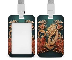 Porte-badge en forme de dragon chinois avec lanière et clip - Porte-cartes vertical en plastique ABS rigide, porte-nom tendance pour bureau, entreprise et travail quotidien
