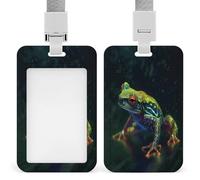 Porte-badge en forme de grenouille d'arbre transparent avec lanière amovible - Pochette verticale en plastique rigide pour sécuriser les cartes d'identité de travail, cartes de crédit pour bureau