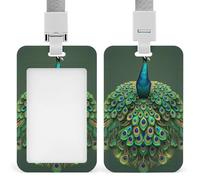 Porte-badge en forme de paon avec pompons et cordon amovible, étanche pour bureau, lieu de travail
