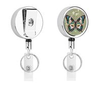 Porte-badge en forme de papillon antique - Enrouleur de badge d'infirmière rétractable en métal robuste avec corde en nylon de 68,1 cm - Étiquettes amusantes pour enseignants, infirmières, médecins