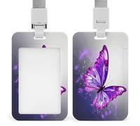 Porte-badge en forme de papillon violet avec lanière et clip - Porte-cartes vertical en plastique ABS rigide, porte-nom tendance pour bureau, entreprise et travail quotidien