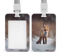 Porte-badge en forme de renard mignon avec cordon et clip - Porte-cartes vertical en plastique ABS rigide, porte-nom tendance pour le bureau, les affaires et le travail quotidien