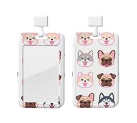 Porte-badge en forme de tête de chien mignon avec cordon - Protecteur de carte vertical - Coque rigide en ABS transparent - Bobine rétractable pour le travail et le bureau