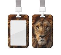 Porte-badge en forme de tête de lion africain avec lanière - Étanche - Protection pour carte d'identité avec fenêtre transparente - Pour homme et femme - Pour le travail, le bureau, les médecins, les