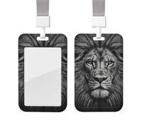 Porte-badge en forme de tête de lion noir et blanc avec lanière - Étanche - Protection pour carte d'identité avec fenêtre transparente - Pour homme et femme - Pour travail, bureau, médecin, infirmière