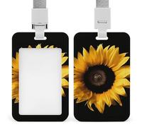 Porte-badge en forme de tournesol sur fond noir avec cordon amovible, étanche pour bureau, lieu de travail