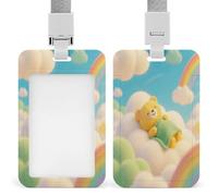 Porte-badge en forme d'ours mignon avec lanière et clip - Porte-cartes vertical en plastique ABS rigide, porte-nom tendance pour bureau, entreprise et travail quotidien