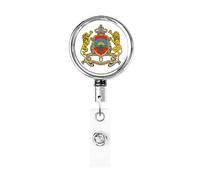 Porte-badge en métal robuste avec armoiries du Maroc, porte-badge rétractable avec clip de ceinture pour porte-cartes de visite