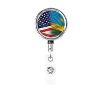 Porte-badge en métal robuste avec drapeau américain et rwandais, porte-badge rétractable avec clip de ceinture pour porte-cartes de visite