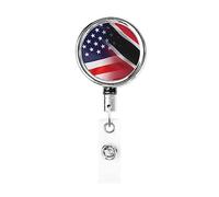 Porte-badge en métal robuste avec drapeau américain et Trinité-et-Tobago, porte-badge rétractable avec clip de ceinture pour porte-cartes de visite