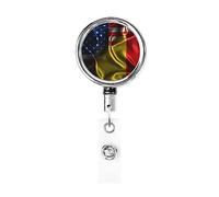 Porte-badge en métal robuste avec drapeau de la Belgique et de l'Amérique, porte-badge rétractable avec clip de ceinture pour porte-clés