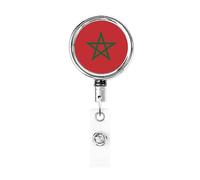 Porte-badge en métal robuste avec drapeau du Maroc, porte-badge rétractable avec clip de ceinture pour porte-cartes de visite