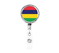 Porte-badge en métal robuste drapeau de l'île Maurice, porte-badge rétractable avec clip de ceinture pour porte-carte de visite