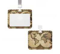 Porte-badge en plastique avec cordon de protection vertical pour carte d'identité vintage avec cordon - Porte-badge vintage avec carte du monde ancien, étiquettes, cartes de travail, pour infirmière