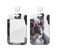 Porte-badge en plastique imperméable avec motif bouledogue français avec lunettes roses imprimées pour le travail, le bureau, les infirmières, les médecins, les enseignants