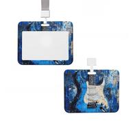 Porte-badge en plastique pour carte d'identité vertical avec cordon - Bleu - Porte-badge de guitare - Porte-nom, cartes clés, badge de travail - Pour infirmière, enseignante, bureau