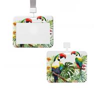 Porte-badge en plastique pour carte d'identité vertical avec cordon de serrage, toucans, perroquet, feuilles de palmier, porte-badge, cartes de travail, pour infirmière, enseignante, bureau, cartes de