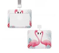 Porte-badge en plastique pour carte d'identité vertical avec lanière - Flamant rose - Porte-badge de nom - Cartes de travail - Pour infirmière, enseignante, bureau, cartes de crédit