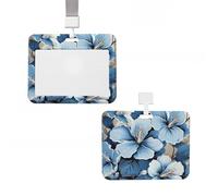 Porte-badge en plastique pour carte d'identité vertical avec lanière - Fleur d'hibiscus bleue - Porte-badge, porte-clés, badge de travail pour infirmière, enseignante, bureau