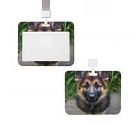 Porte-badge en plastique pour carte d'identité vertical avec lanière - Porte-badge de berger allemand mignon - Porte-nom, cartes de clés, cartes de travail - Pour infirmière, enseignante, bureau