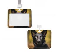 Porte-badge en plastique pour carte d'identité vertical avec lanière - Porte-badge de berger allemand noir - Porte-nom, cartes de clés, cartes de travail - Pour infirmière, enseignante, bureau, cartes