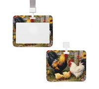 Porte-badge en plastique pour carte d'identité vertical avec lanière - Porte-badge de peinture de poule - Porte-nom, cartes clés, badge de travail - Pour infirmière, enseignante, bureau, cartes de