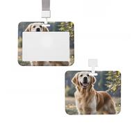 Porte-badge en plastique pour carte d'identité vertical avec lanière - Porte-badge Golden Retriever - Porte-nom, cartes clés, badge de travail pour infirmière, enseignante, bureau